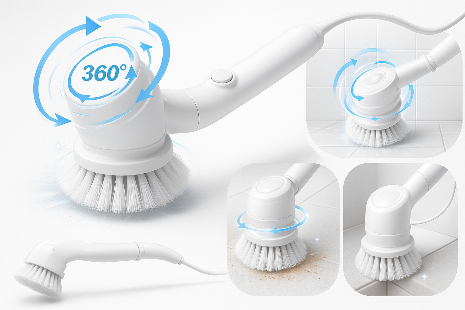 Powerful 360° Rotary Cleaning white electric brush
